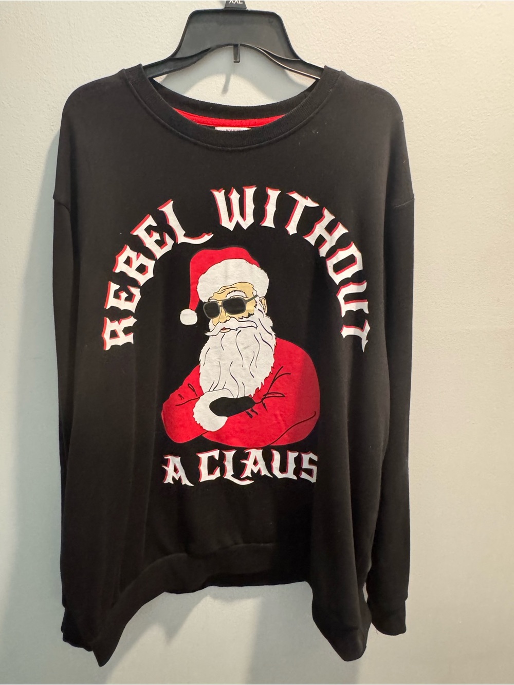 Black 'Rebel Without A Claus' Graphic Holiday Sweater Sweatshirt Men’s 3X